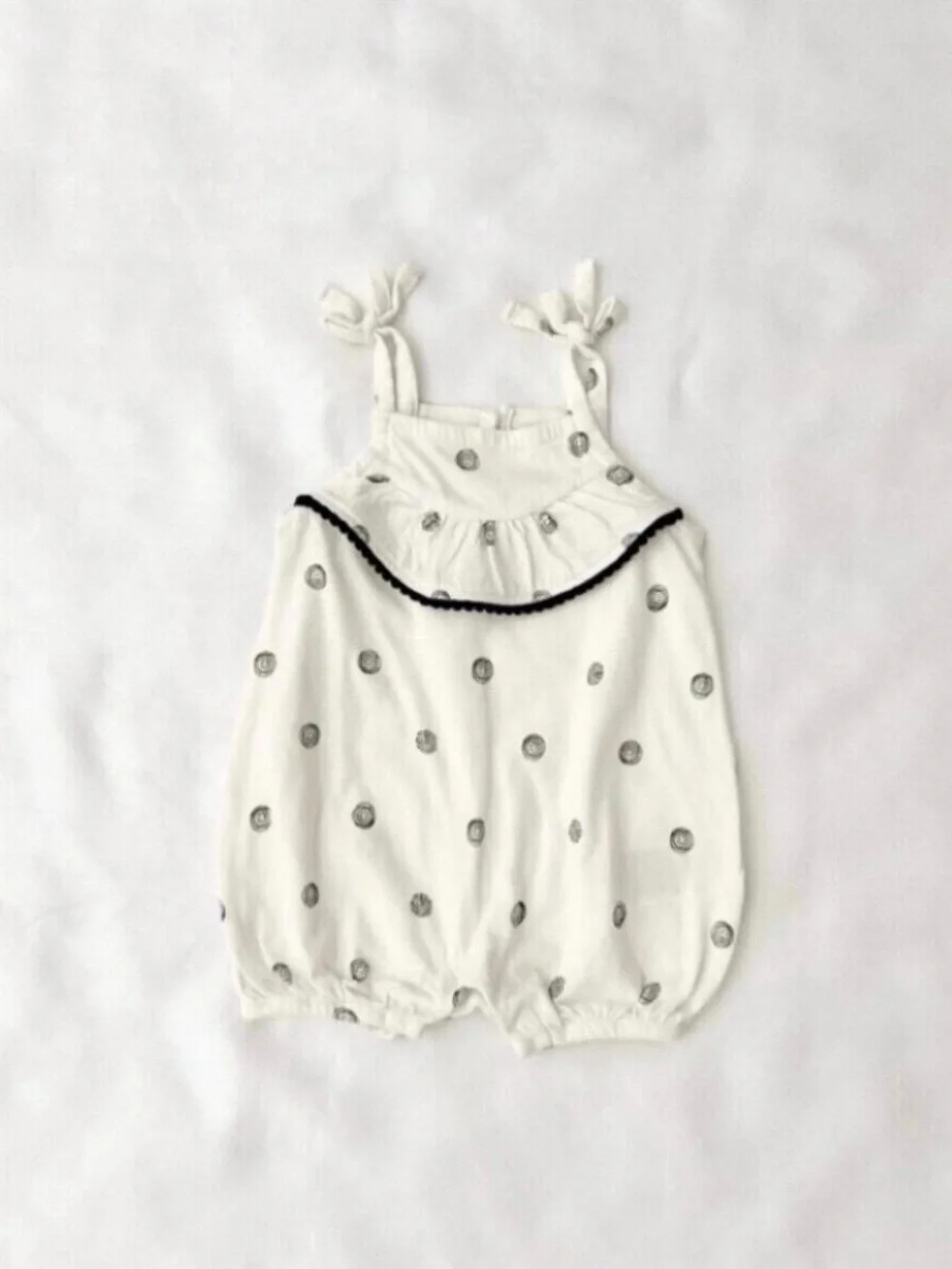 GAP White Polka Dot Bubble Romper with Navy Trim